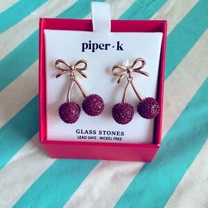Piper K Red 🍒 Cherry Earrings with Gold Bow